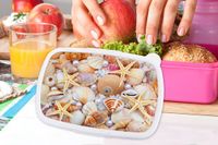 MuchoWow Broodtrommel Roze - Lunchbox - Brooddoos - Schelpen - Parels - Zeesterren - Strand - 18x12x6 cm - Kinderen - Meisje