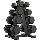 Set d'haltères hexagonaux avec support et poignée antidérapante, 2x2kg, 2x5kg, 2x8kg, 2x10kg, noir