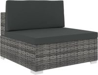 vidaXL Middenbank met kussens poly rattan grijs
