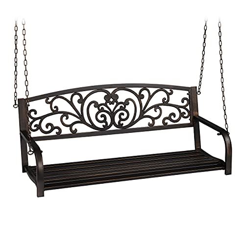 Relaxdays Hangbank, 2-zits, tuinschommel om op te hangen, vintage design, metaal, zwart-brons