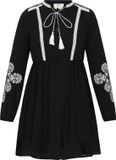 usha FESTIVAL Usha Jurk XL Zwart Viscose Korte jurk Lange mouw V-hals A-lijn Boho Casual