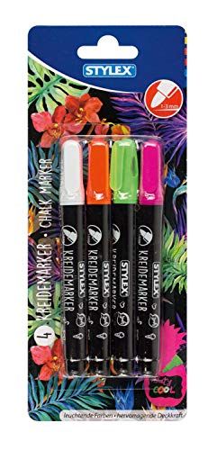 Stylex 32781 Krijtmarker - 4 stuks - Wit, Oranje, Groen, Roze