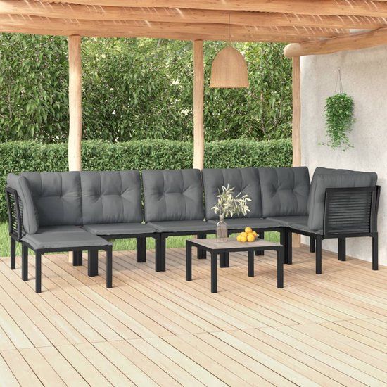 The Living Store Loungeset - zwart - 7 zitplekken - Metaal