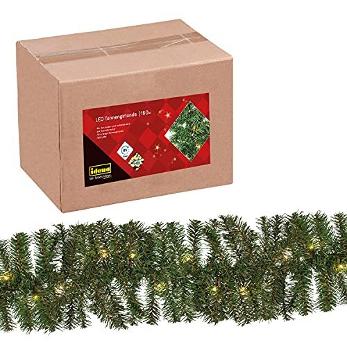 Idena 31854 LED-Dennenslinger met 160 LEDs, Warm Wit, Timerfunctie, Kerstmis, Decoratie en Sfeerlicht, ca. 25 cm x 10 m, Groen