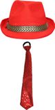 Merkloos Carnaval verkleedset Classic - hoed en stropdas - rood - heren/dames