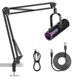 Ortizan XLR/USB dynamische microfoon, podcastmicrofoon, condensatormicrofoons met dempknop, reverb-effecten, ruisonderdrukking, boomarmstandaard, hoofdtelefoonaansluiting, streaming/opname