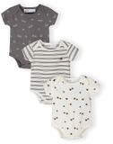 Minoti Rompertje 3-pack Baby Unisex Body - Olifantprint - Grijs - Korte Mouw - 100% Katoen - Maat 86/92