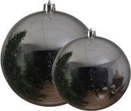 Decoris Grandes Boules de Noël - 2 pièces - Argent - Plastique - 14 & 20 cm