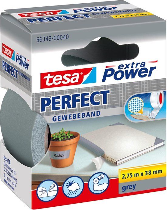 tesa PERFECT 56343-00040-03 Textieltape extra Power Grijs - 2.75 m x 38 mm - 1 stuk