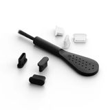 Mobile Origin MO-CL1-BLK-CLR Bouchon anti-poussière et brosse de nettoyage USB-C, Noir/Transparent, 6 pièces