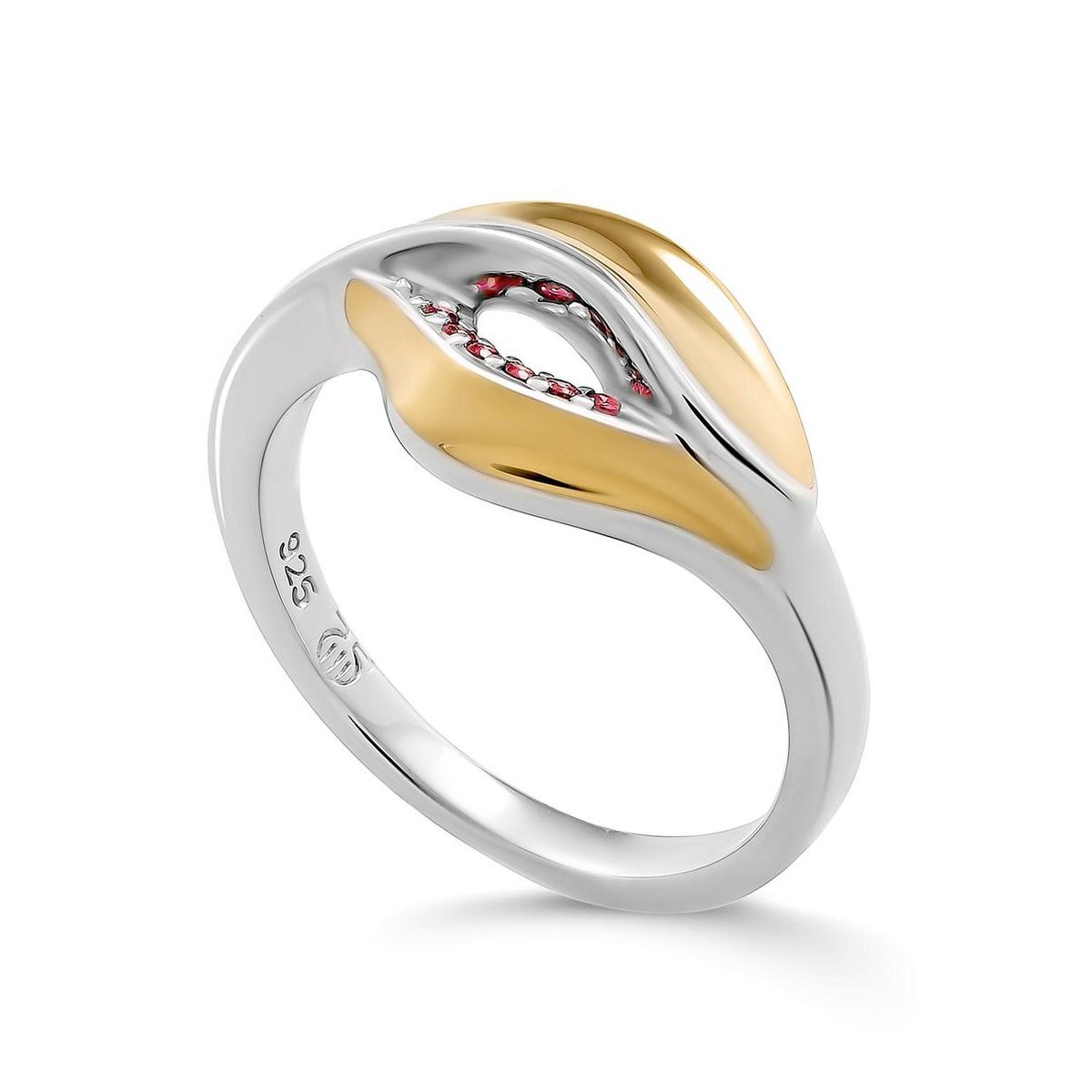 Orphelia 925 zilveren ring bicolor met rode zirkonia maat 60