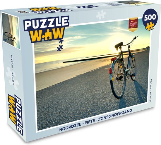 MuchoWow Puzzel Noordzee - Fiets - Zonsondergang - Legpuzzel - Puzzel 500 stukjes