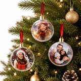 Casa Y Menaje Boule de Noël - 3x - transparent - D4 cm - Boules de Noël personnalisables - avec photo personnelle - ruban rouge