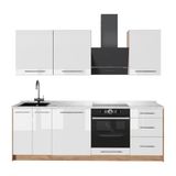 Vicco Complete keukeneenheid Fame-Line, Wit Hoogglans/Goudkleurig Eiken, 230 cm, WB Marmer