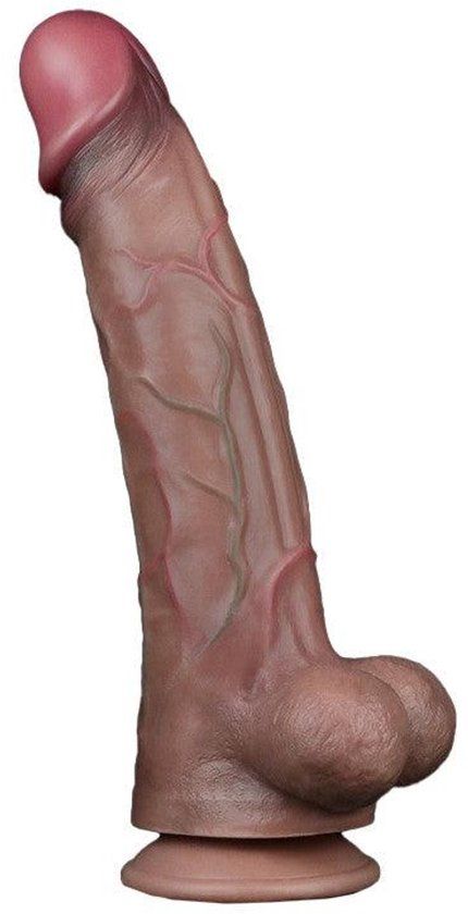 LoveToy - Dubbellaagse siliconen dildo 29.5 cm (Ø 5.5 cm) - Bruin