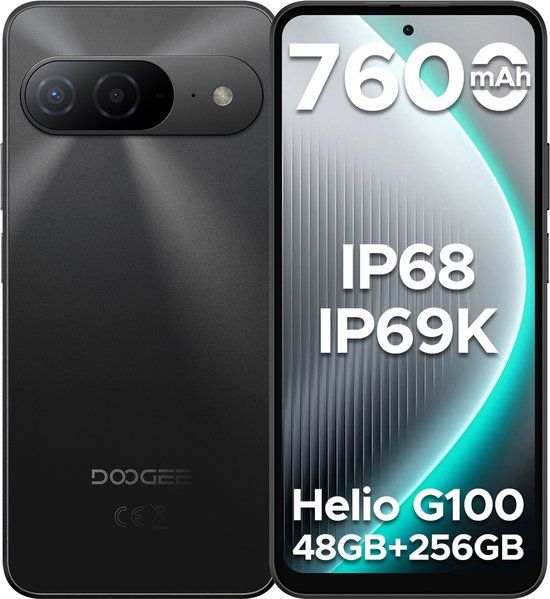 DOOGEE B10 4G - Smartphone - Robuuste Smartphone - 48GB RAM + 256GB ROM/2TB TF - Android 16 - 7600mAh/33W - 6,63 inch FHD+ 120Hz Scherm - IP68/IP69K Waterdicht - Helio G100 - NFC - Vingerafdruk & Face ID - Zwart