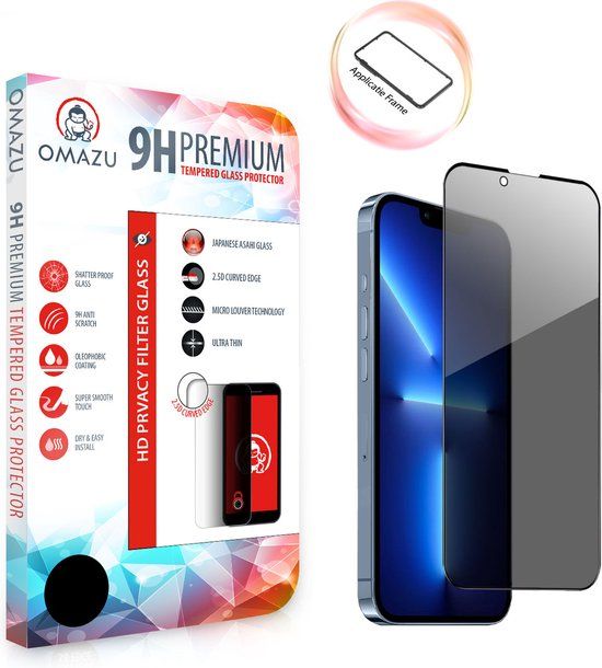 OMAZU 3D Privacy Tempered Glass Screenprotector for Apple iPhone 12 / Pro - 6.1" with Applicator