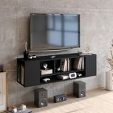 Hanah Home Moderne zwarte tv-standaard, 135 cm breed, 100% melamine gecoat, 18 mm dik, wandmontage, meerdere planken, stijlvol en functioneel design