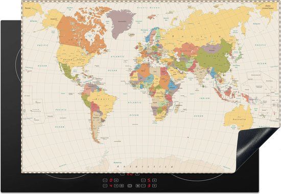 KitchenYeah® Inductie beschermer 77x51 cm - Wereld - Bruin - Inductiebeschermer
