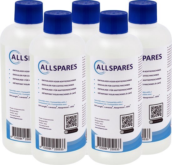 AllSpares Delonghi Original EcoDecalk DLSC500 / AEG Vloeibare Ontkalker (5x 500ml) voor koffiemachines van