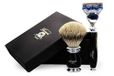 Haryali London Scheerset voor Mensen | Pure Silver Tip Badger Haar Scheerborstel met Zwart Metalen Handvat | 5 Edge Veiligheidsscheermes | Perfecte Mens Scheerset
