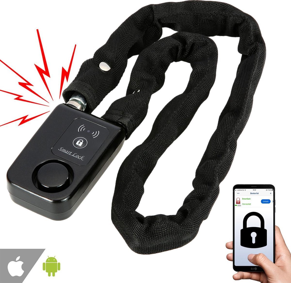 PIXMY Video & Photo PIXMY 2in1 Smart Fietsslot 80cm Met Alarm Fietsslot Ketting