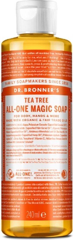 Dr Bronner's Tea Tree Liquid Soap 240ml - Parfumvrij, Anti-bacterieel, Hydraterend