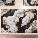 MarbLELIZED - Amerikaanse placemats, wasbaar, stoffen placemat met marmereffect, zwart en wit, set van 6 (30 x 45 cm)
