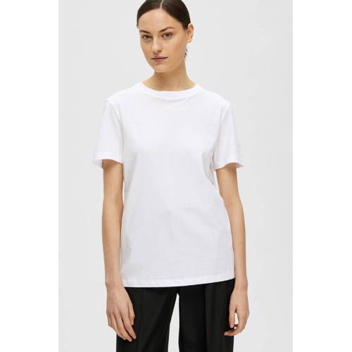 SELECTED FEMME T-shirt SLFMYESSENTIAL - Wit - Biologisch Katoen