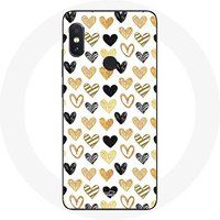 Maniacase Hoesje voor Xiaomi Redmi Note 5 AI Dual Camera Abstracte textuur achtergrond harten zwart geel en grijs