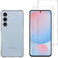 Phonillico® Schokbestendig hoesje voor Samsung Galaxy S24 FE en 2 gehard glazen displaybeschermer