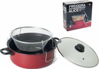 Gerimport Frituurpan met glazen deksel - Rood - 26 cm