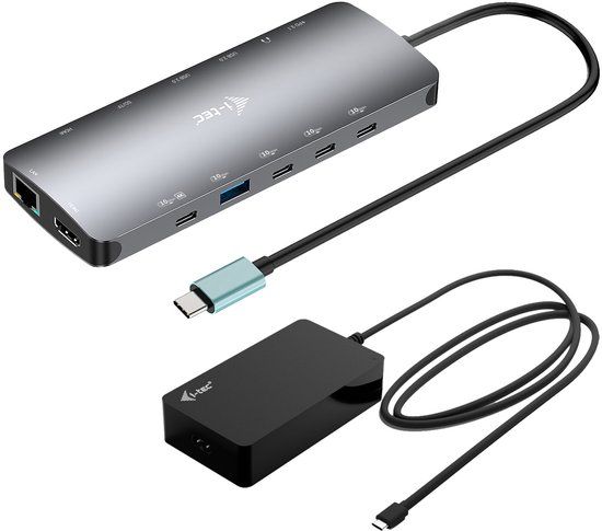 i-tec Metal USB-C Nano 3x Display Dock, 2x HDMI 1x USB-C video with Power Delivery 140W + Universal Charger 140 W