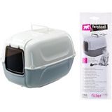 Ferplast Grote Kattenbak, XXL, Inclusief 2 Anti-geurfilters en Schepje, Grijs, L 67 × B 49 × H 47 cm.