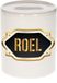 Bellatio Decorations Spaarpot Roel - wit - met goud/zwart embleem - 8 x 9 cm - keramiek