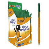 BIC Cristal Original Dunne Balpennen Dunne Punt (0,8 mm) - Groen, Doos van 50 Stuks