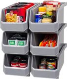 ReadySpace Plastic containers voor het organiseren en opbergen van bakken voor kast, keuken, kantoor, garage of voorraadkast, stapelbare bakken, groot (37,5 cm x 20 cm x 17 cm), 6-pack, grijs