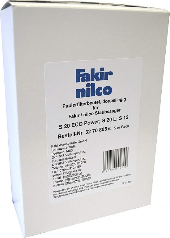 Fakir Nilco stofzak Professional S 20L Papierfilter Pak A 5 stuks
