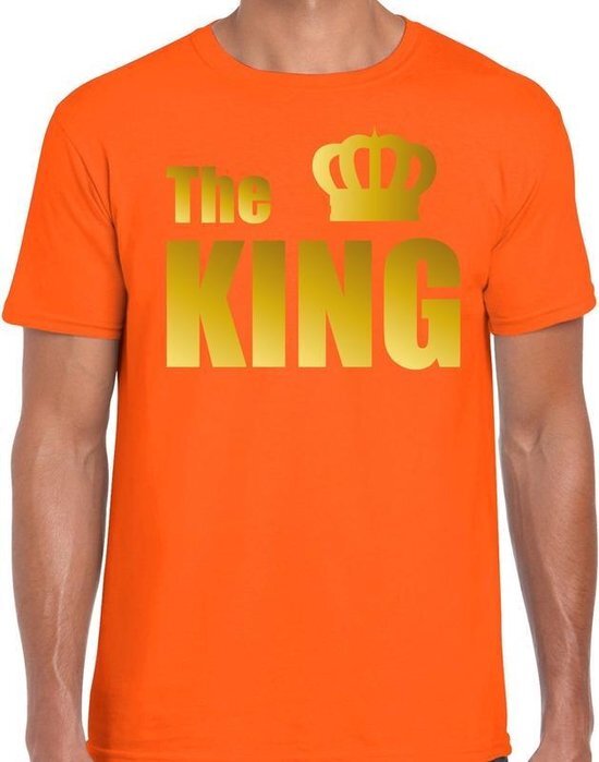 Bellatio Decorations The king t-shirt oranje met gouden letters en kroon voor heren - Koningsdag - fun tekst shirts / Holland t-shirts S