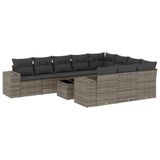 vidaXL 10-delige Loungeset met Kussens Poly Rattan Grijs