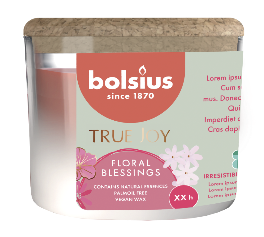 Bolsius Geurglas met kurk 66/83 True Joy Floral Blessings
