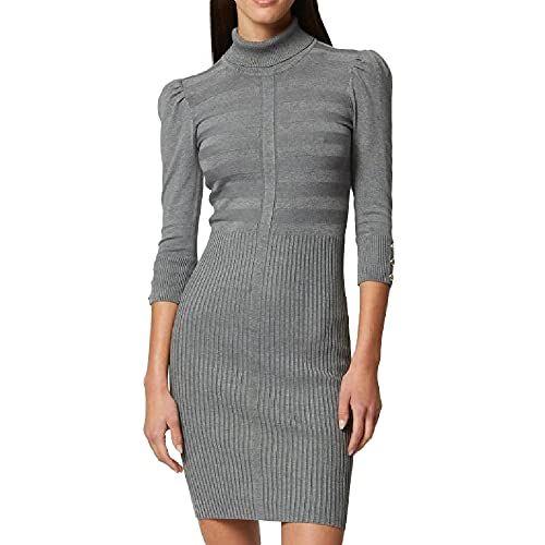 Morgan ribbed knit dress with pleats gray