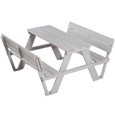 Roba Kinder Picknicktafel for 4 Outdoor Deluxe grijs met rugleuning - Wit