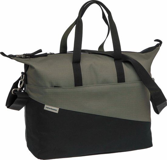 New Looxs Oslo Tendo - Single Pannier - Shoulder Bag with Laptop Compartment - Detachable Shopper with Zipper - Multifunctional - 100% Recycled Polyester - Suitable for Electric Bikes - 21 Liters - Black-Green