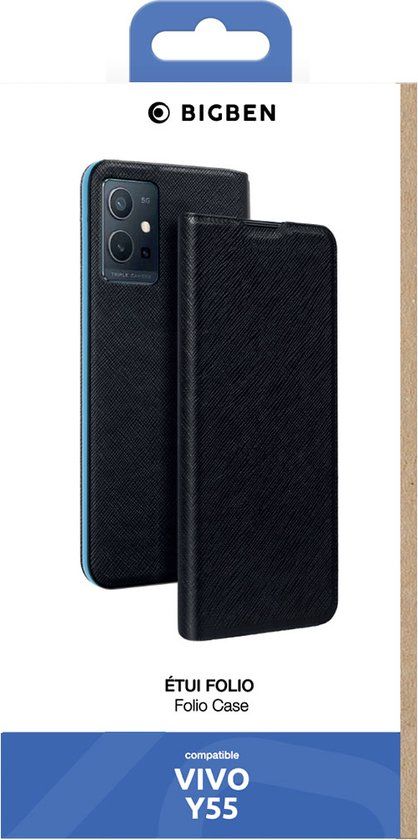 Bigben Connected, Hoesje geschikt voor Vivo Y55 5G - Folio met Standaard & Kaarthouder, Zwart