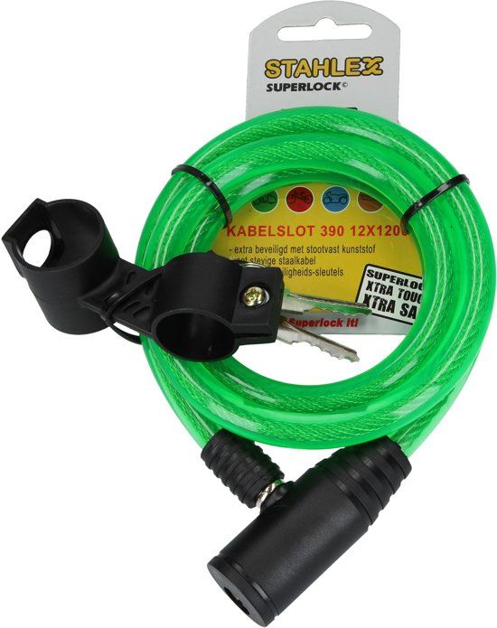 Stahlex Superlock Staalkabelslot met Plastic Omhulsel Groen – 12x1cm | Fietsslot