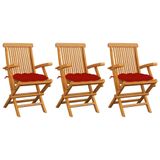 vidaXL Tuinstoel Terras Gecapitonneerde zitting Teak Rood