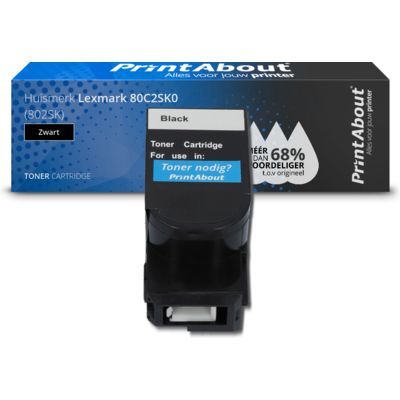 PrintAbout Huismerk Lexmark 80C2SK0 (802SK) Toner Zwart - Compatibel - 2750 pagina's
