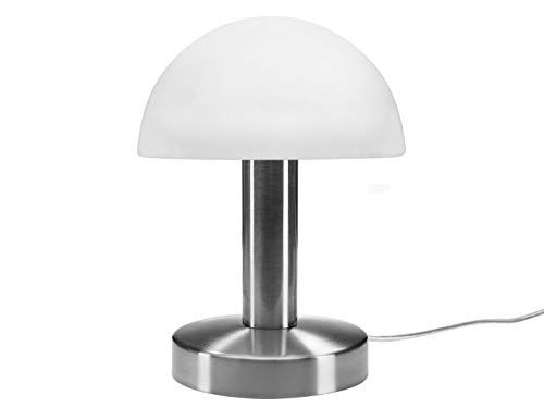 meineWunschleuchte Tafellamp met opaal witte glazen kap & voet in mat nikkel - 3-traps dimbaar via aanraking - nieuwe touch generatie geschikt voor LED