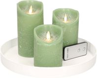 Plateau à bougies rond blanc en plastique D27 cm avec 3 bougies LED vert jade 10/12,5/15 cm - Décoration de table